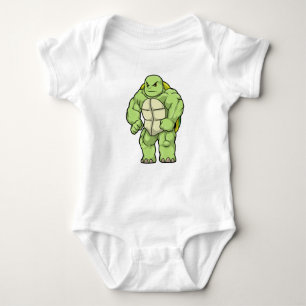 Turtle as Bodybuilder with Six pack Baby Bodysuit