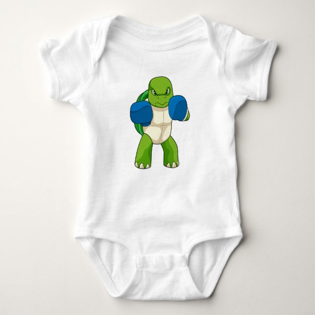 Turtle as Boxer with Boxing gloves Baby Bodysuit (Front)