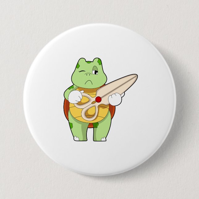 Turtle as Hairdresser with Scissors 7.5 Cm Round Badge (Front)