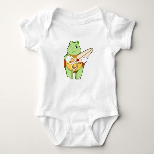 Turtle as Hairdresser with Scissors Baby Bodysuit (Front)