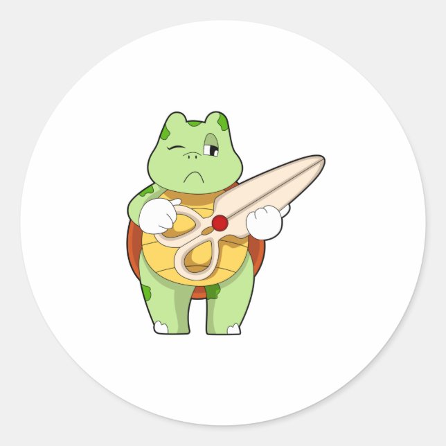 Turtle as Hairdresser with Scissors Classic Round Sticker (Front)