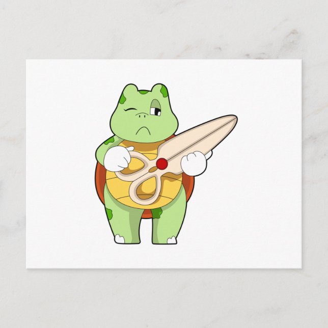 Turtle as Hairdresser with Scissors Postcard (Front)