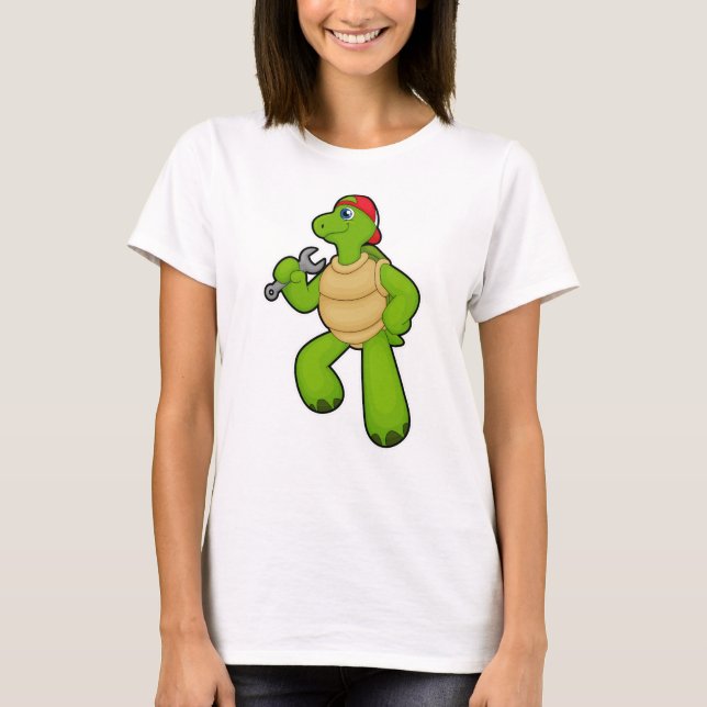 Turtle as Mechanic with Wrench & Cap T-Shirt (Front)
