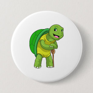 Turtle as Pensioner with Walking stick 7.5 Cm Round Badge