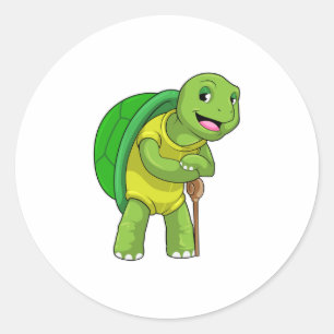 Turtle as Pensioner with Walking stick Classic Round Sticker