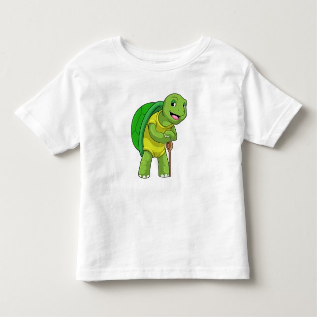 Turtle as Pensioner with Walking stick Toddler T-Shirt (Front)