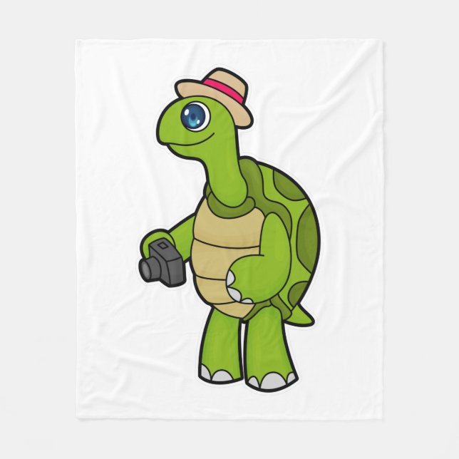 Turtle as Photographer with Camera Fleece Blanket (Front)