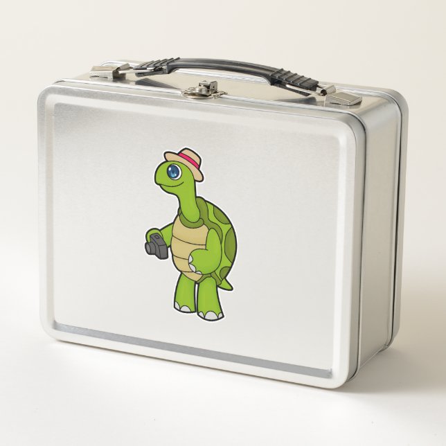 Turtle As Photographer With Camera Metal Lunch Box (Front)