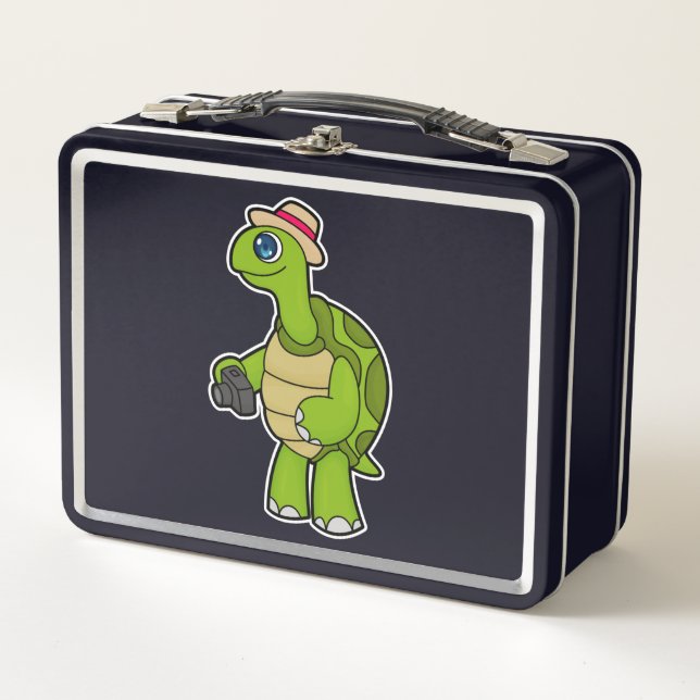 Turtle as Photographer with Camera Metal Lunch Box (Front)