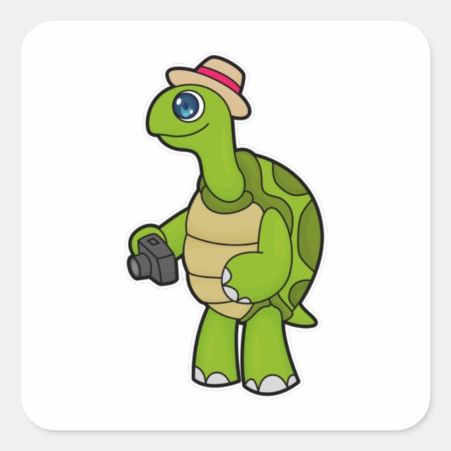 Turtle as Photographer with Camera Square Sticker (Front)