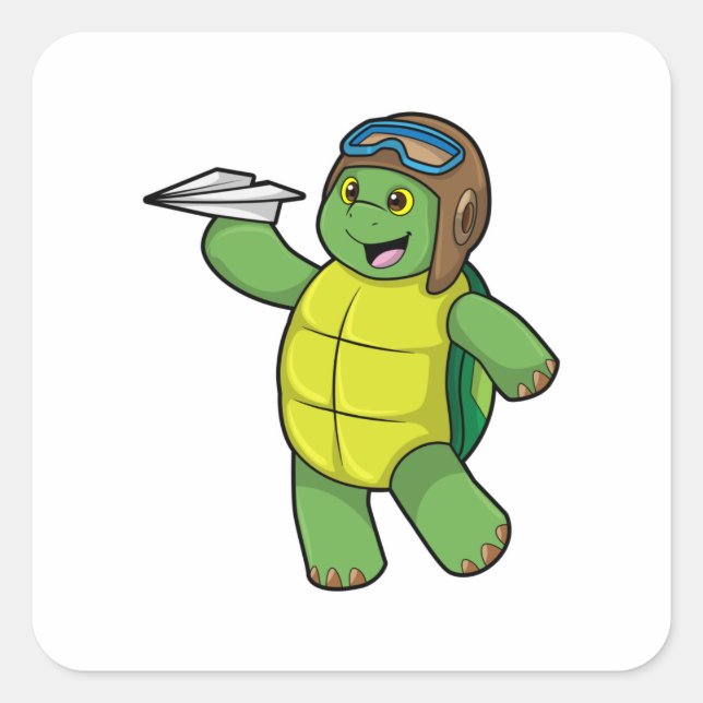 Turtle as Pilot with Paper plane Square Sticker (Front)