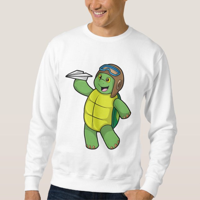 Turtle as Pilot with Paper plane Sweatshirt (Front)