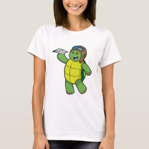 Turtle as Pilot with Paper plane T-Shirt