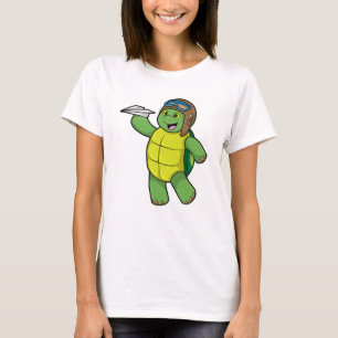Turtle as Pilot with Paper plane T-Shirt