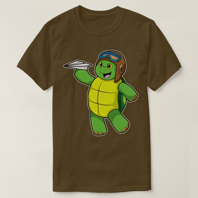 Turtle as Pilot with Paper plane T-Shirt (Design Front)
