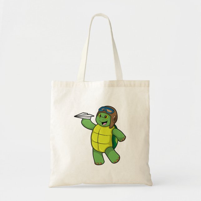 Turtle as Pilot with Paper plane Tote Bag (Front)