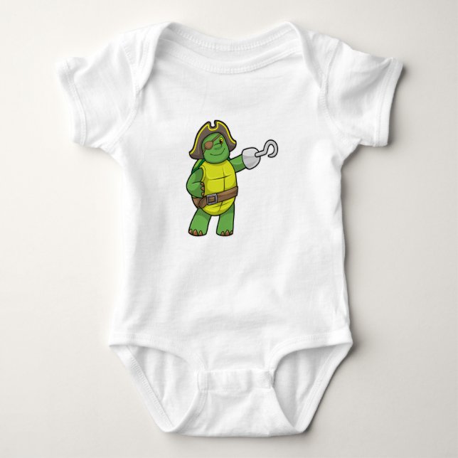 Turtle as Pirate with Hooked hand & Eye patch Baby Bodysuit (Front)