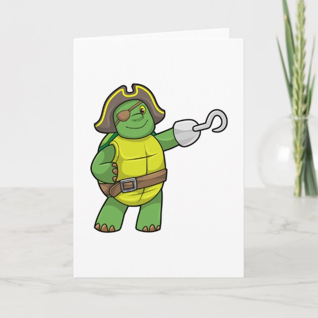 Turtle as Pirate with Hooked hand & Eye patch Card (Front)