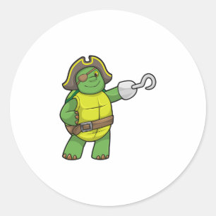 Turtle as Pirate with Hooked hand & Eye patch Classic Round Sticker