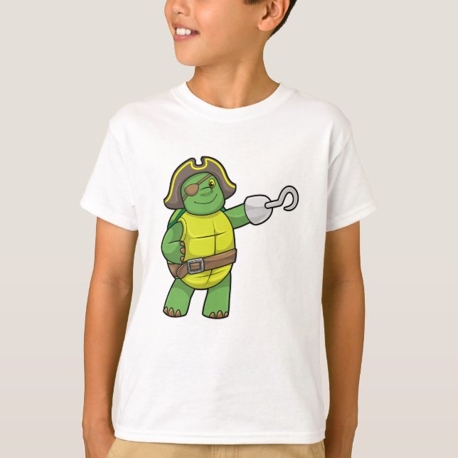 Turtle as Pirate with Hooked hand & Eye patch T-Shirt (Front)