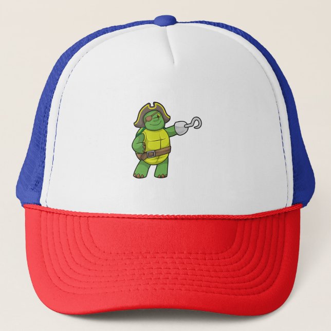Turtle as Pirate with Hooked hand & Eye patch Trucker Hat (Front)
