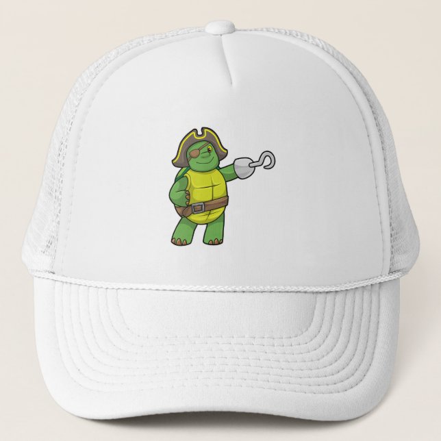 Turtle as Pirate with Hooked hand & Eye patch Trucker Hat (Front)