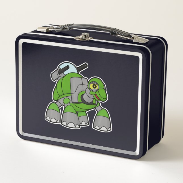 Turtle as Robot with Cannons Metal Lunch Box (Front)