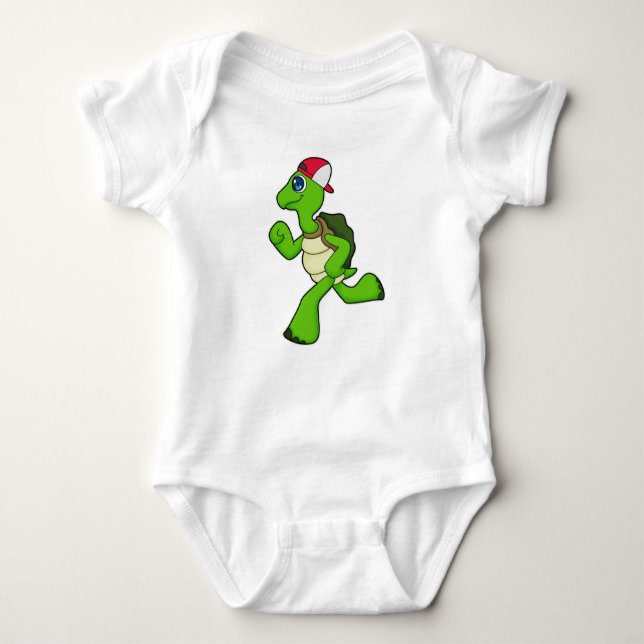 Turtle as Runner with Cap Baby Bodysuit (Front)