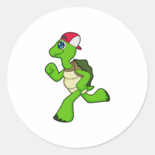 Turtle as Runner with Cap Classic Round Sticker
