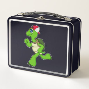 Turtle as Runner with Cap Metal Lunch Box