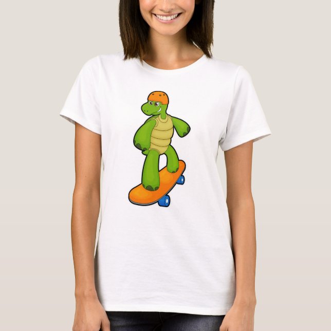 Turtle as Skateboarder with Skateboard & Helmet T-Shirt (Front)