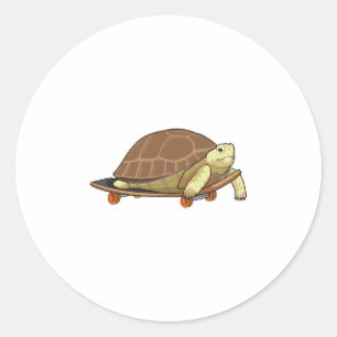 Turtle as Skater with Skateboard Classic Round Sticker