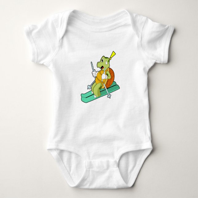 Turtle as Skier with Ski Baby Bodysuit (Front)