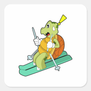 Turtle as Skier with Ski Square Sticker
