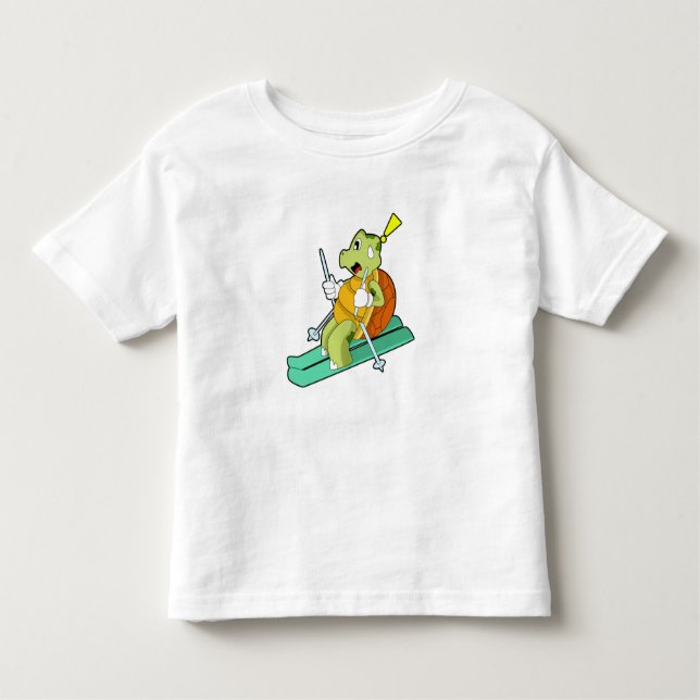 Turtle as Skier with Ski Toddler T-Shirt (Front)