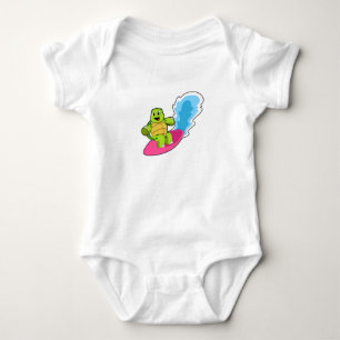 Turtle as Surfer with Surfboard Baby Bodysuit