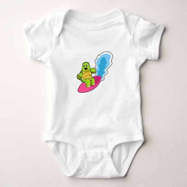 Turtle as Surfer with Surfboard Baby Bodysuit (Front)