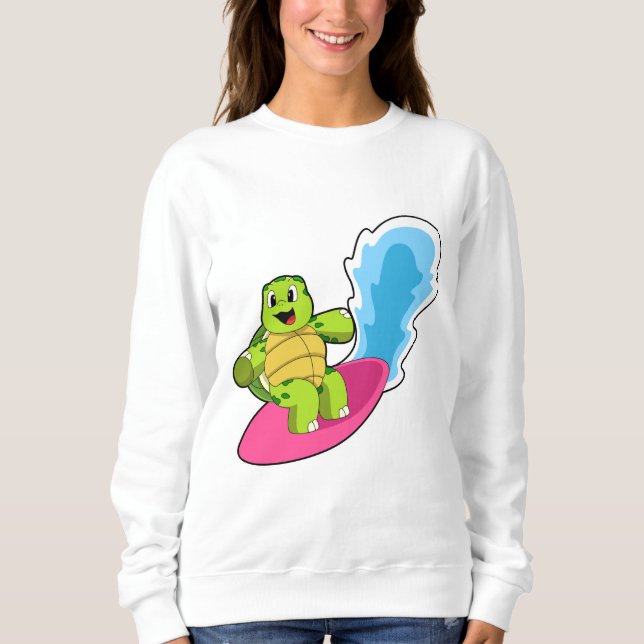 Turtle as Surfer with Surfboard Sweatshirt (Front)