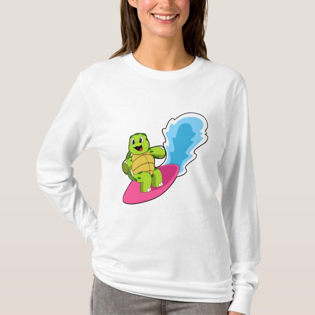 Turtle as Surfer with Surfboard T-Shirt (Front)