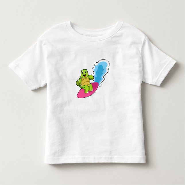 Turtle as Surfer with Surfboard Toddler T-Shirt (Front)