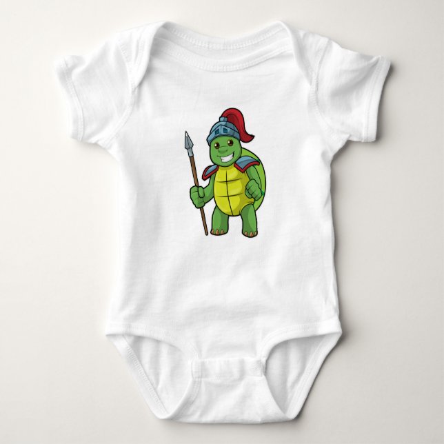 Turtle as Warrior with Spear & Helmet Baby Bodysuit (Front)