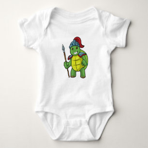 Turtle as Warrior with Spear & Helmet Baby Bodysuit