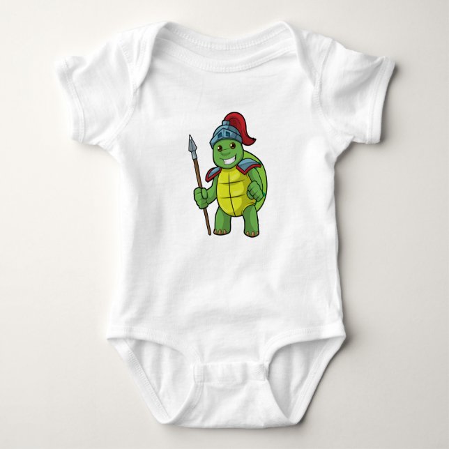 Turtle as Warrior with Spear & Helmet Baby Bodysuit (Front)