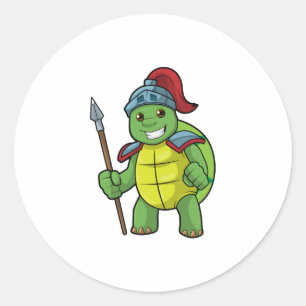 Turtle as Warrior with Spear & Helmet Classic Round Sticker