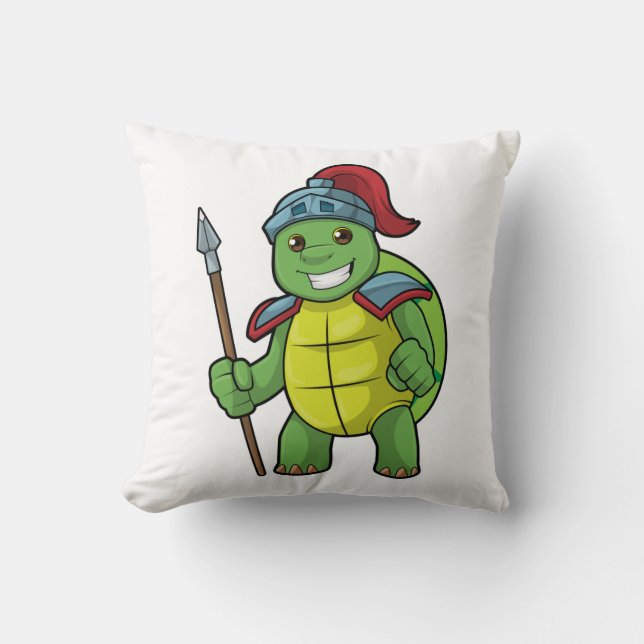 Turtle as Warrior with Spear & Helmet Cushion (Front)