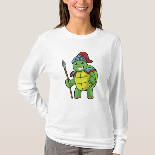 Turtle as Warrior with Spear & Helmet T-Shirt (Front)