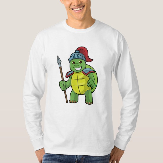 Turtle as Warrior with Spear & Helmet T-Shirt (Front)