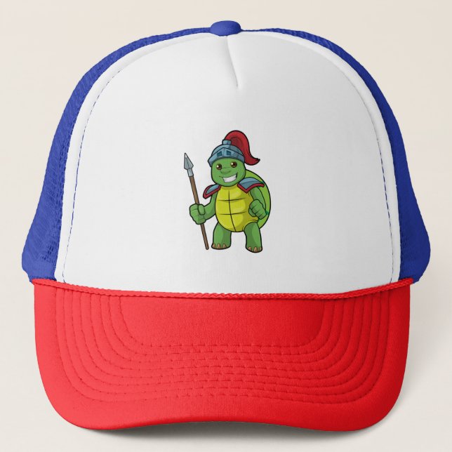 Turtle as Warrior with Spear & Helmet Trucker Hat (Front)