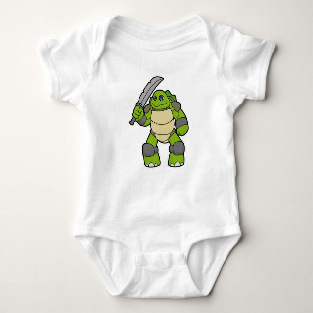 Turtle as Warrior with Sword Baby Bodysuit (Front)