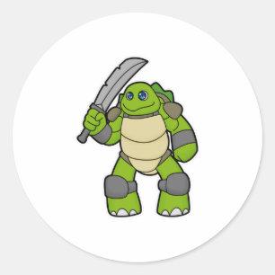 Turtle as Warrior with Sword Classic Round Sticker
